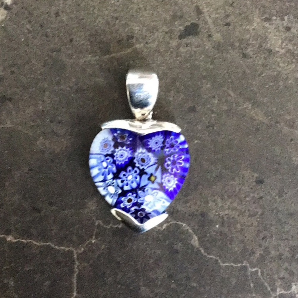 🆕Murano Millefiori heart .925 silver pendant
